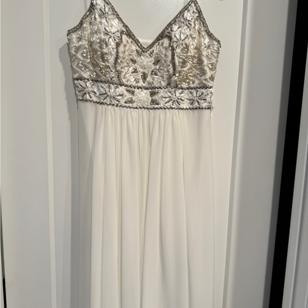 Sue Wong  Grecian White Beaded Elegant Evening Gown, Size XS - Picture 10 of 16